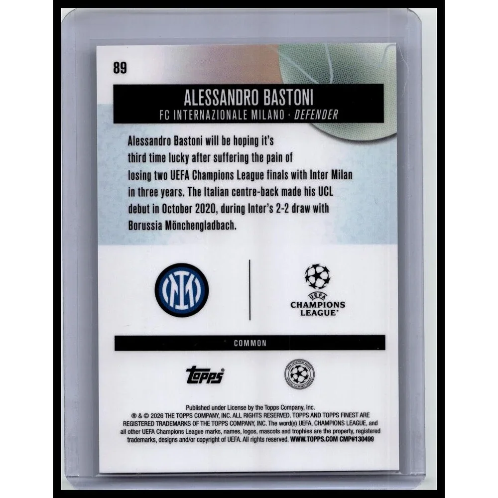 2025-26 Finest UEFA Alessandro Bastoni #89 Inter Milan Black Refractor #/20